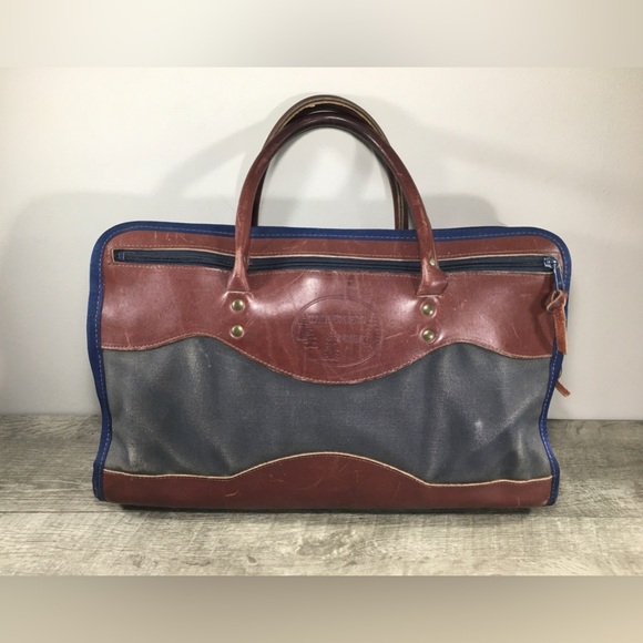 Vtg Wilderness Pride Battenkill Leather Travel Messenger Attache Top Handle Bag - Picture 1 of 10